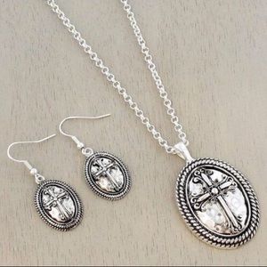 Silvertone Cross Medallion Pendant